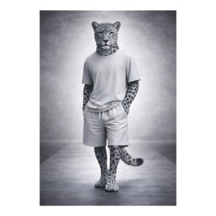 Minimale Schneeleoparden-Streetwear-Illustration Fotodruck