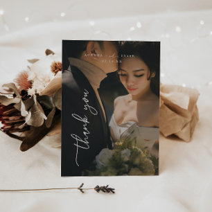 Minimale Schrift Hochzeit Vollfoto Dankeskarte