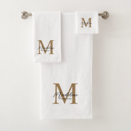 Minimale Schrift Kalligrafie Gold Monogramm Weiß Badhandtuch Set