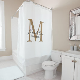 Minimale Schrift Kalligrafie Gold Monogramm Weiß Duschvorhang