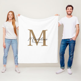 Minimale Schrift Kalligrafie Gold Monogramm Weiß Fleecedecke