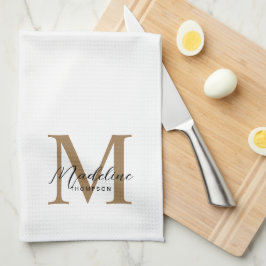 Minimale Schrift Kalligrafie Gold Monogramm Weiß Geschirrtuch