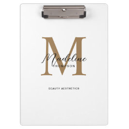 Minimale Schrift Kalligrafie Gold Monogramm Weiß Klemmbrett