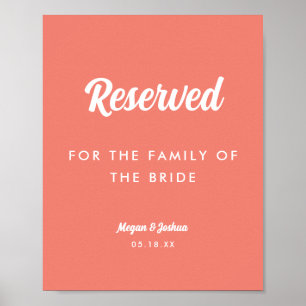 Minimale Schrift Korallenrosa Hochzeit Reserviert Poster