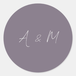Minimale Schrift Monogramm Boho Staubpurpur Hochze Runder Aufkleber