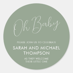Minimale Schrift Sage Green Oh Baby Runder Aufkleber