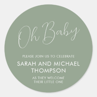 Minimale Schrift Sage Green Oh Baby Runder Aufkleber