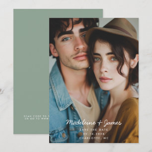 Minimale Schrift Sage Grün Foto QR Code Hochzeit Save The Date