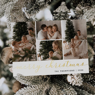 Minimale Schrift Vier Foto Frohe Weihnachten Folien Feiertagskarte