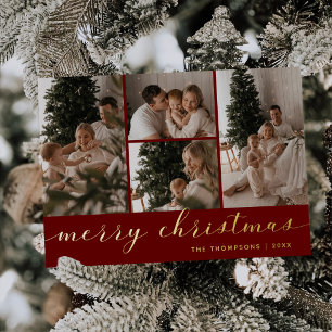 Minimale Schrift Vier Foto Rot Frohe Weihnachten Folien Feiertagskarte
