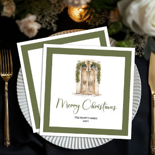 Minimale Schriftzug-Weihnachtstür-Familienname-Ser Serviette