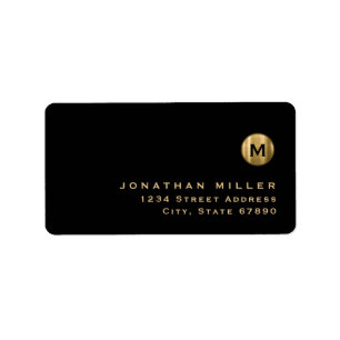 Minimale Schwarz gebürstete Gold Monogram Rücksend Adressaufkleber