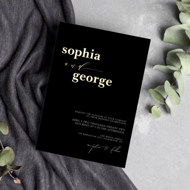Minimale Schwarz-Gold-Foil-Hochzeit Folieneinladung (Von Creator hochgeladen)