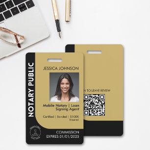 Minimale Schwarz & Gold Notar Logo Foto QR Abzeich Ausweis