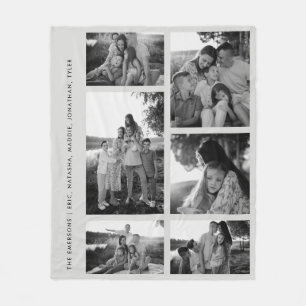 Minimale Schwarz-Weiß-6-Foto-Collage Familiennamen Fleecedecke