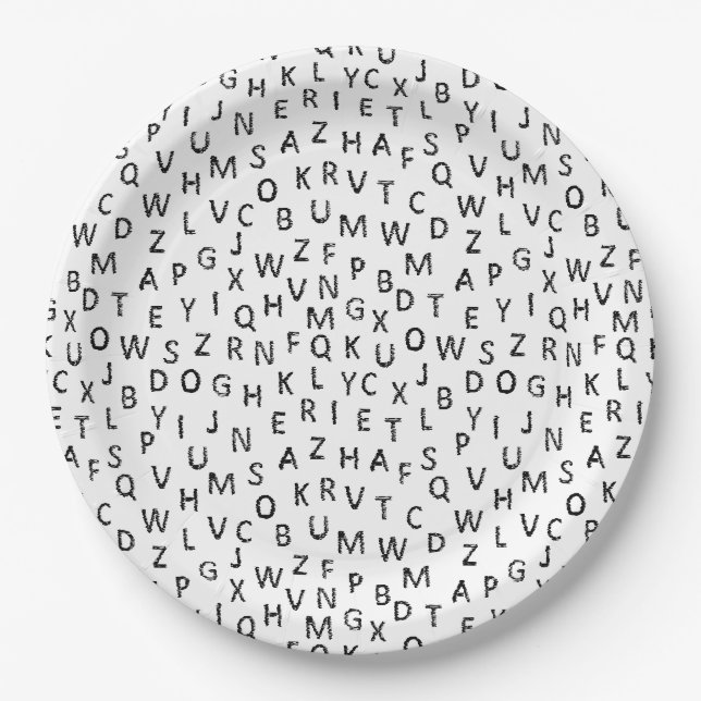 Minimale Schwarz-Weiß-Alphabet-Muster  Pappteller (Vorderseite)