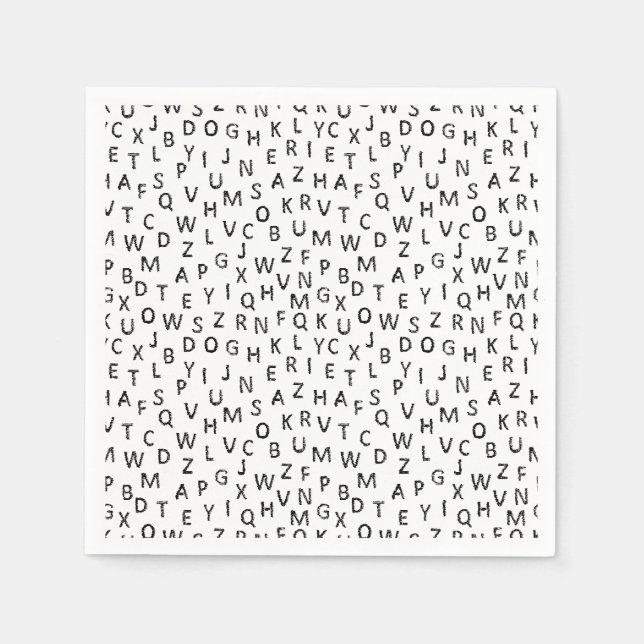 Minimale Schwarz-Weiß-Alphabet-Muster  Serviette (Vorderseite)