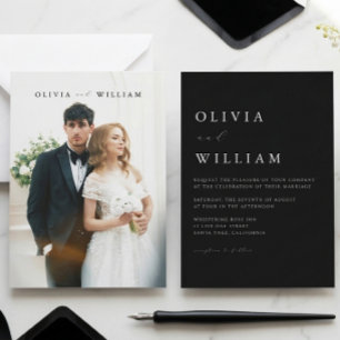 Minimale Schwarz-Weiß-Elegante Foto-Hochzeit Einladung