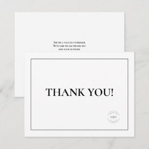 Minimale Schwarz-Weiß-Firmenlogo-Danke Dankeskarte