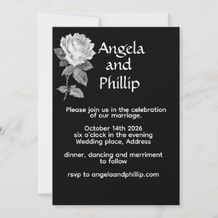 Minimale Schwarz-Weiß-Hochzeit mit Rosen Einladung