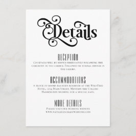 Minimale Schwarz-Weiß-Hochzeitdetails Begleitkarte