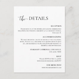 Minimale Schwarz-Weiß-Hochzeitdetails Begleitkarte