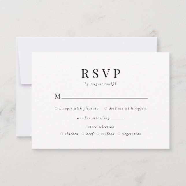 Minimale Schwarz-Weiß-Klassik-Monogramm-Hochzeit RSVP Karte (Vorderseite)