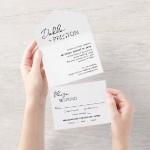 Minimale Schwarz-Weiß-Moderne Hochzeit All In One Einladung