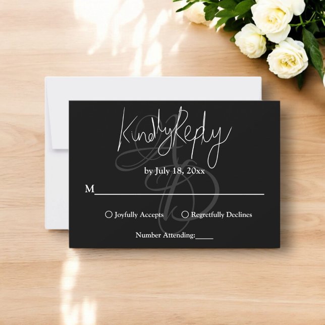 Minimale Schwarz-Weiß-Monogramm-Elegante Hochzeit RSVP Karte (Von Creator hochgeladen)