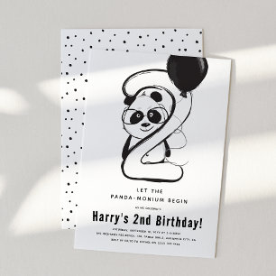 Minimale Schwarz-Weiß-Panda-2.-Geburtstagsfeier Einladung