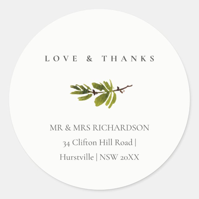 Minimale Schwarz-Weiß-Pine-Branch-Foliage Runder Aufkleber (Vorderseite)