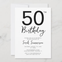 Minimale Schwarz-Weiß-Schrift 50. Geburtstagsfeier