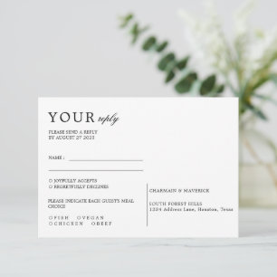 Minimale Schwarz-Weiß-Schriftzeichen-Hochzeit RSVP Karte