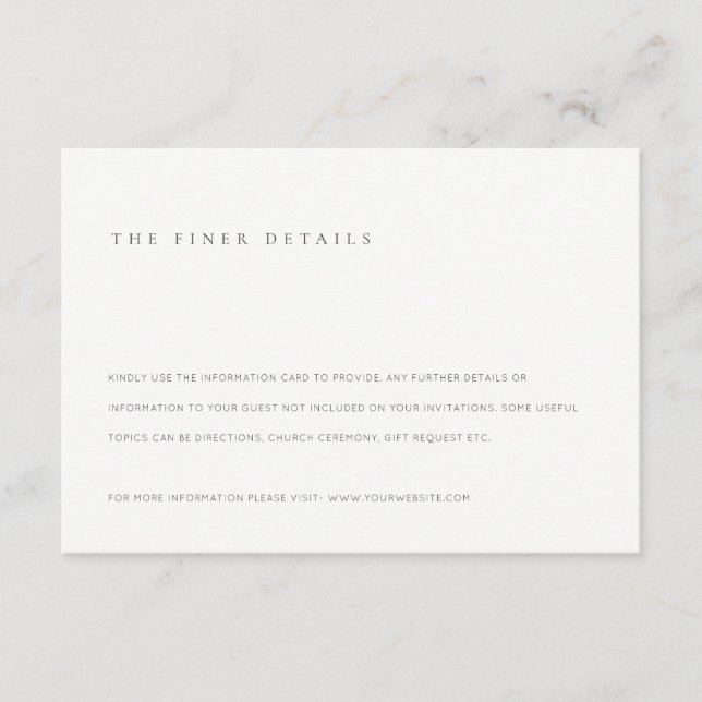 Minimale Schwarz-Weiß-Typografie-Hochzeitsdetails Begleitkarte (Vorderseite)