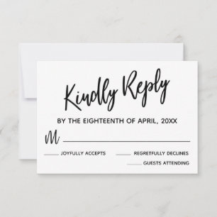 Minimale Schwarz-Weiß-Typografie-Hochzeitskarte RSVP Karte