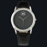 Minimale Schwarz-weiße Classic Monogramm Armbanduhr<br><div class="desc">Moderne Minimalistische Monogramm Schwarz-Weiß-Monogramm Emblem Schwarz-Weiß-Klassik Blocktypografie Monogramm Solid-Black-Hintergrund</div>
