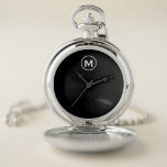 Minimale Schwarz-weiße Classic Monogramm Taschenuhr<br><div class="desc">Moderne Minimalistische Monogramm Schwarz-Weiß-Monogramm Emblem Schwarz-Weiß-Klassik Blocktypografie Monogramm Solid-Black-Hintergrund</div>