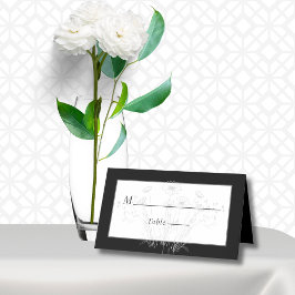 Minimale Schwarz-weiße Graue Wildblume Hochzeit Platzkarte