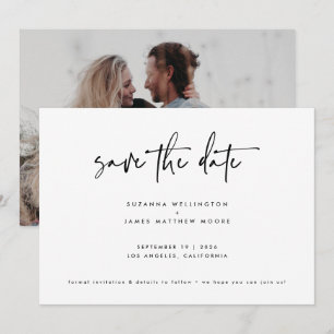 Minimale Schwarz-weiße Kalligrafie Hochzeit ein Fo Save The Date