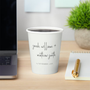 Minimale Schwarz-weiße Script Typografy Wedding Pappbecher