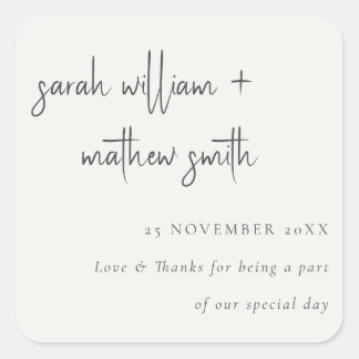 Minimale Schwarz-weiße Script Typografy Wedding Quadratischer Aufkleber