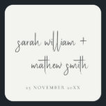 Minimale Schwarz-weiße Script Typografy Wedding Quadratischer Aufkleber<br><div class="desc">Wenn Sie weitere Anpassungen benötigen,  schreiben Sie mir bitte an yellowfebstudio@gmail.com.</div>
