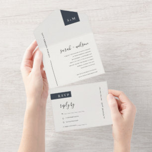 MINIMALE SCHWARZ-WEIßE SKANDI-MONOGRAMM-HOCHZEIT A ALL IN ONE EINLADUNG