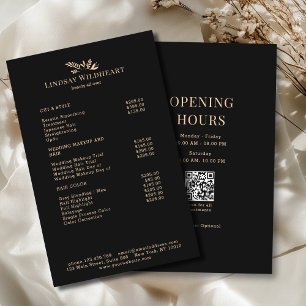 Minimale schwarze botanische Salon-QR-Code-Preisli Flyer
