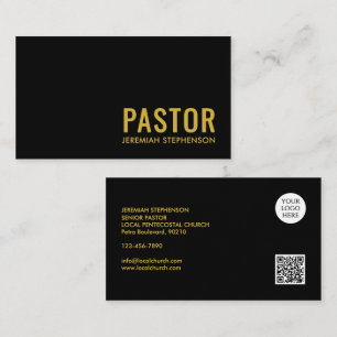 Minimale schwarze Gold-Logo-QR-Code PASTOR Visitenkarte