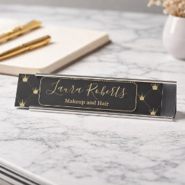 Minimale schwarze Gold-Luxus-Kronenmuster Schreibtischnamensplakette