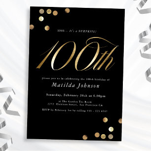 Minimale schwarze Gold-Überraschung zum 100. Gebur Einladung