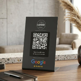 Minimale schwarze Google-Review-QR-Code-Logo Sockelschild