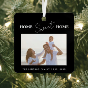 Minimale schwarze Home Sweet Home-Foto Ornament Aus Metall