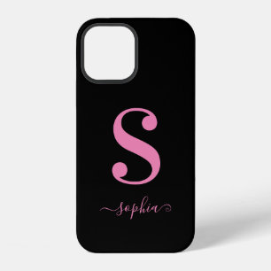 Minimale schwarze Hülle mit rosa Monogramm-Schrift iPhone 12 Hülle